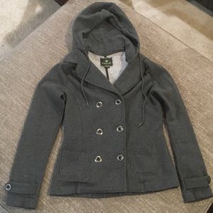 Grey Peacoat with Removable Hood Size Medium
